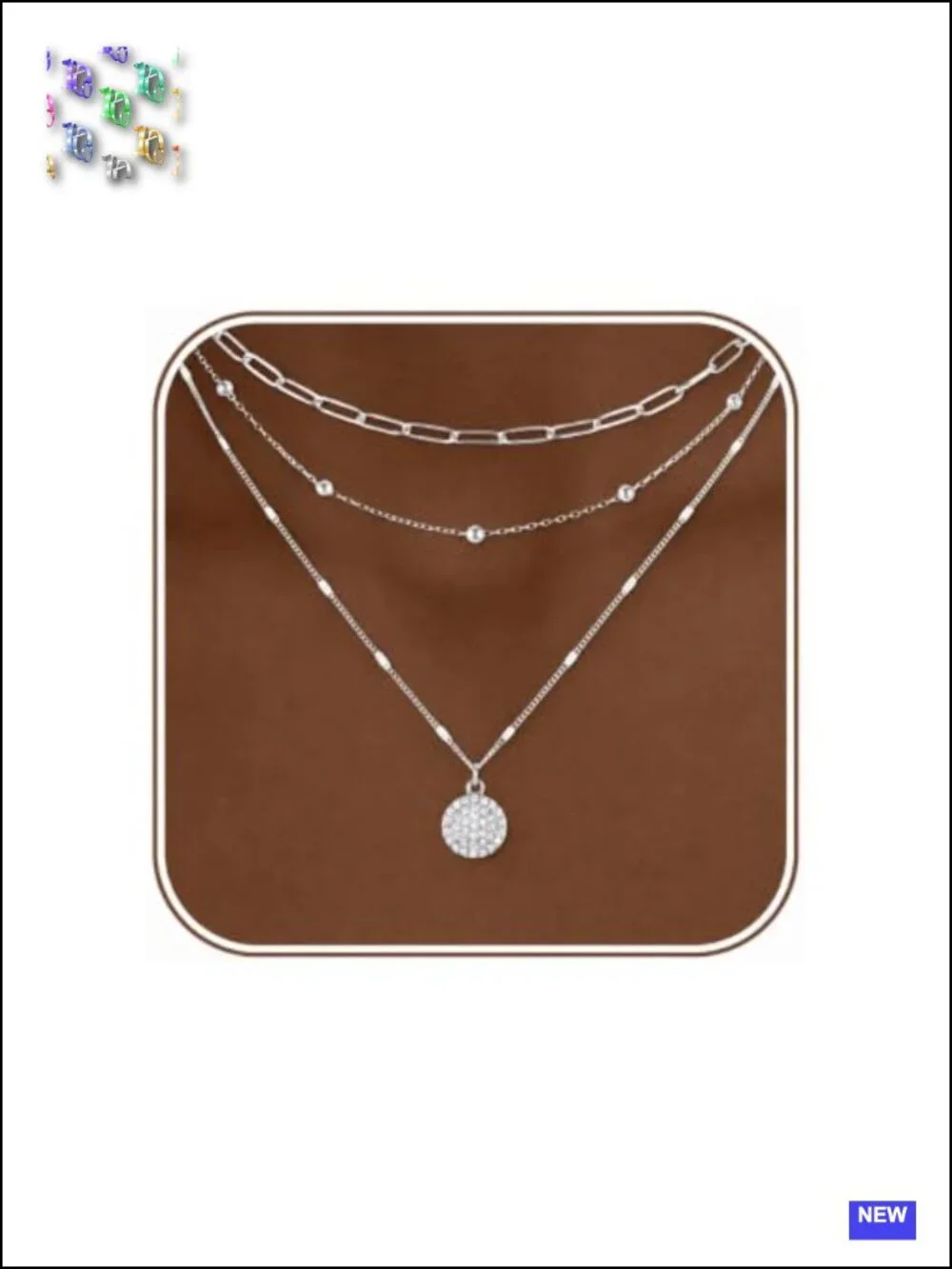 Layered Necklace Set - 3 Piece Silver Gold Paperclip Satellite CZ Pendant